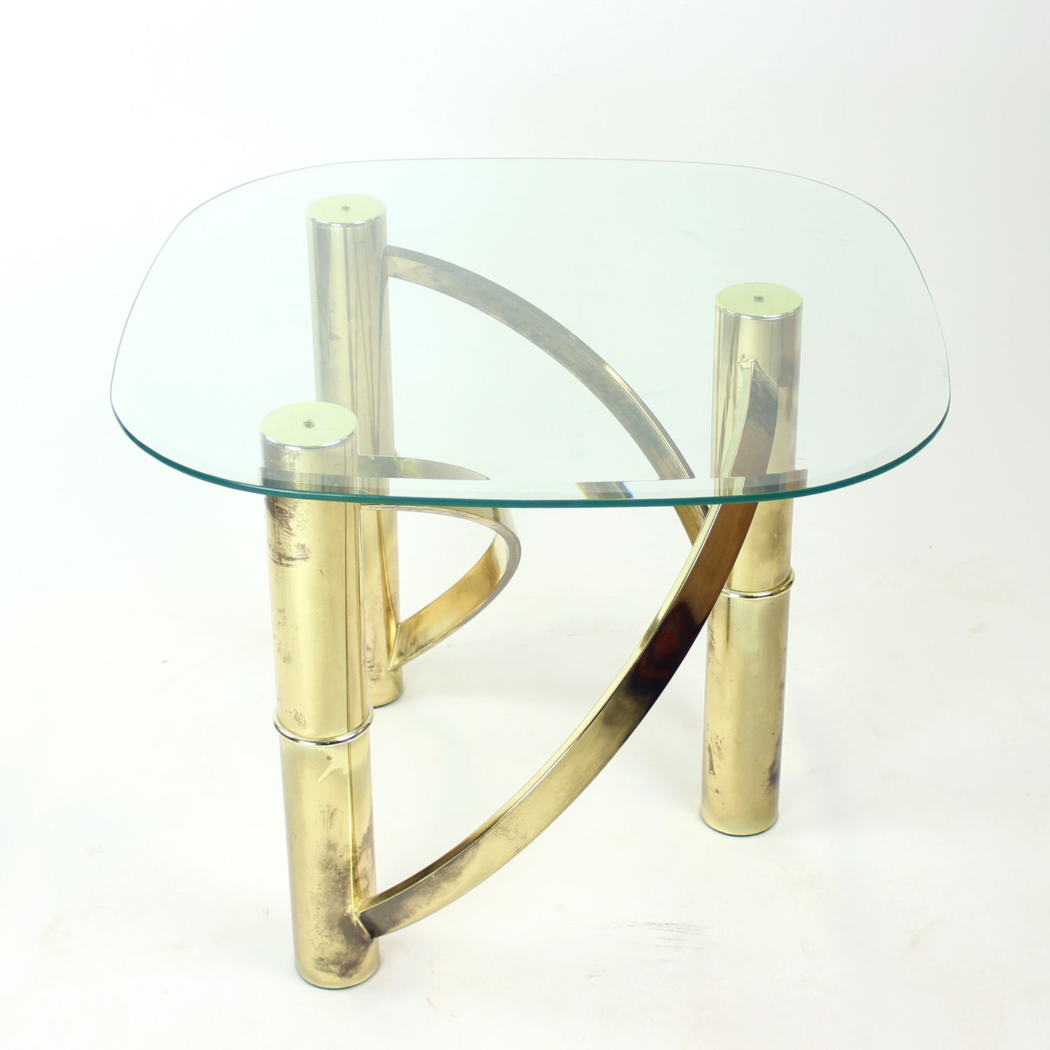 Swirl Coffee Table In Brass & Glass, Italy 1970s photo for sale