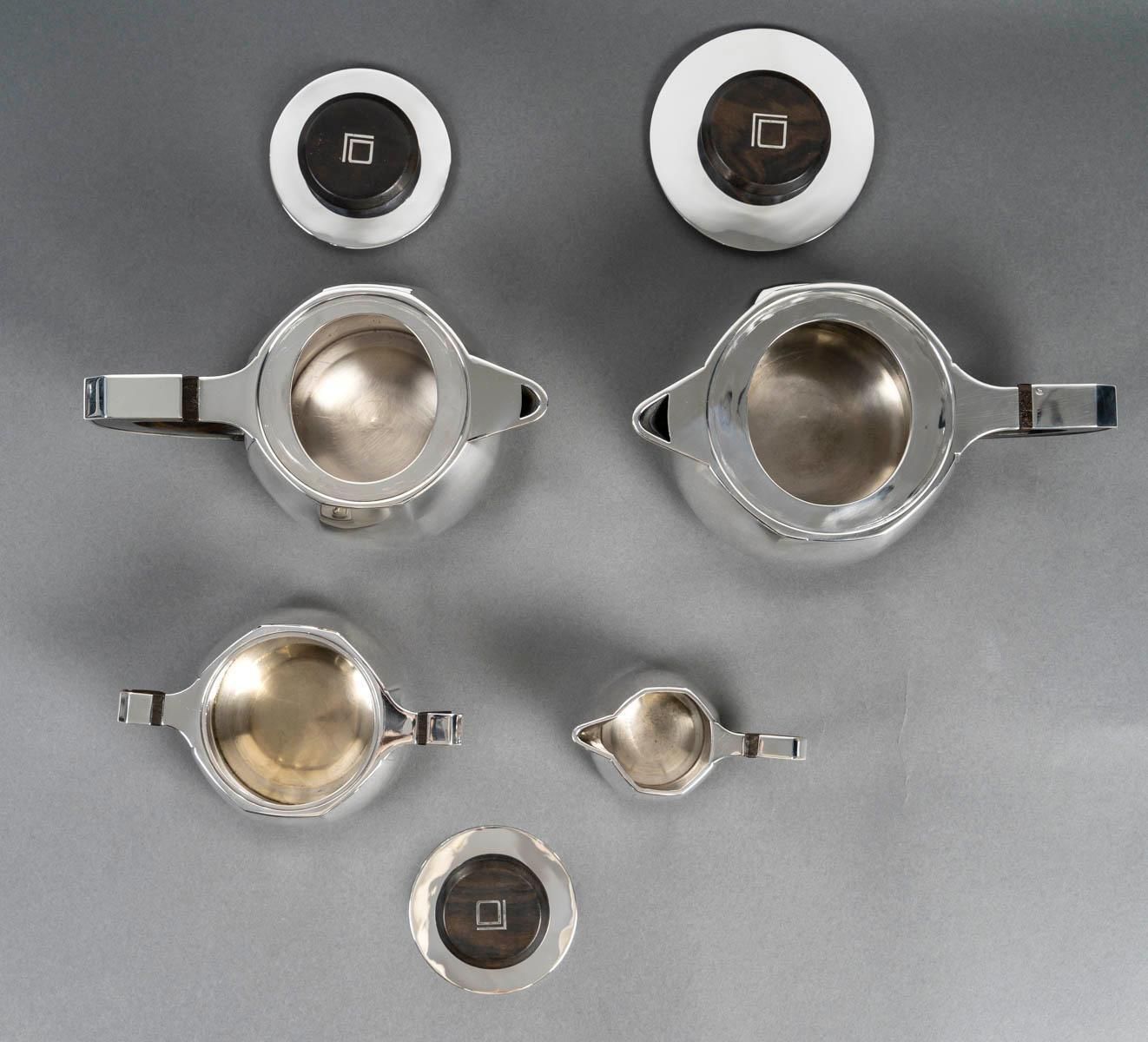 photo vinterior Jean E Puiforcat Tea And Coffee Set 4 Pieces Art Deco Silver Circa 1930