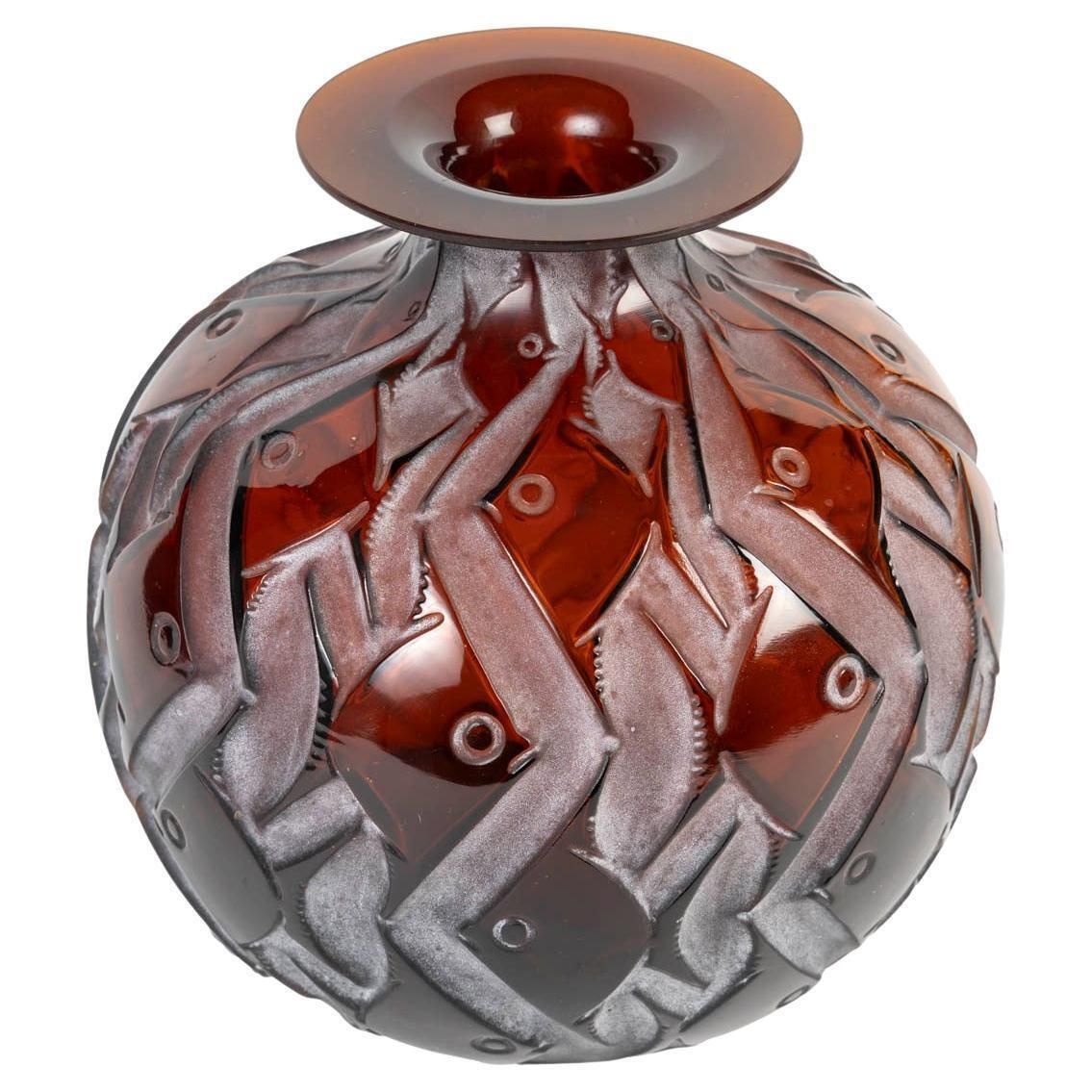 René Lalique, 1928   “Penthièvre” Amber Tinted Vase .