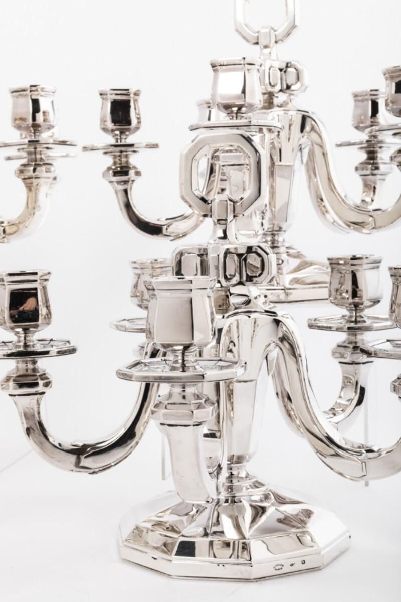 Goldsmith Gustave Keller Pair Of Candelabras In Sterling Silver, Art Deco Period photo 15684.0