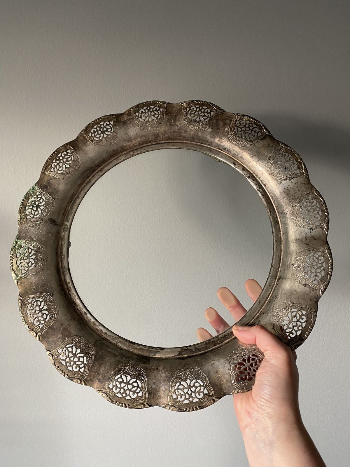 Tray Footed Platter With Glass Centre And Silver Plated Rim Diameter 14"