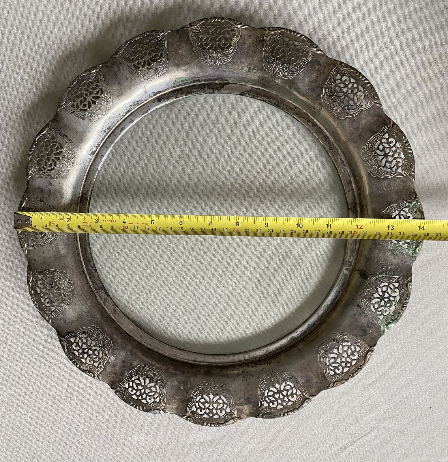 Tray Footed Platter With Glass Centre And Silver Plated Rim Diameter 14" photo furniture