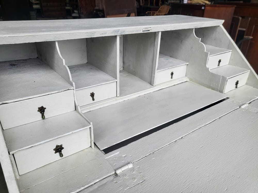 Antique Georgian Painted White Bureau Desk Dressing Table 10 Drawers photo for sale