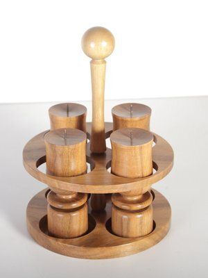 Portable Walnut Wood Candleholders, Czechoslovakia, 1980s, Set Of 5 photo for sale