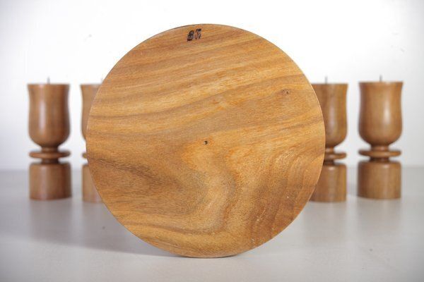 Portable Walnut Wood Candleholders, Czechoslovakia, 1980s, Set Of 5 photo vinterior
