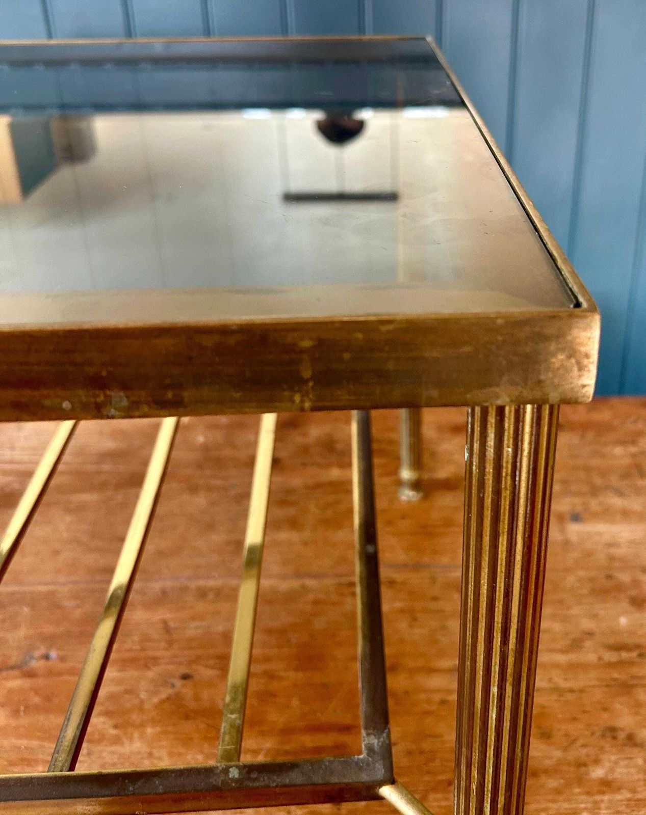 French Empire Mid Century Brass Side Coffee Table Vintage Antique Industrial Retro Occasional Glass Regency photo buy