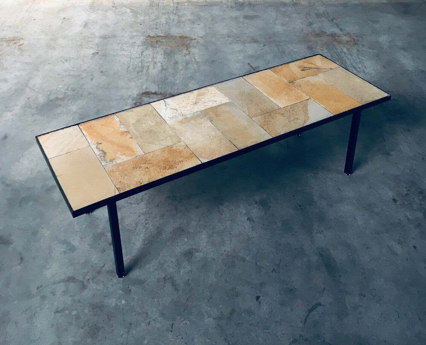 Midcentury Minimalist Design Ceramic Tile Coffee Table, France 1960's photo for sale
