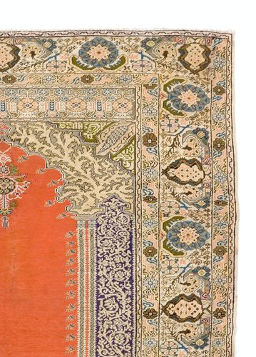 4.8x6.6 Ft Antique Turkish Panderma Rug With Archway, Vase, Chandelier & Flowers photo for sale