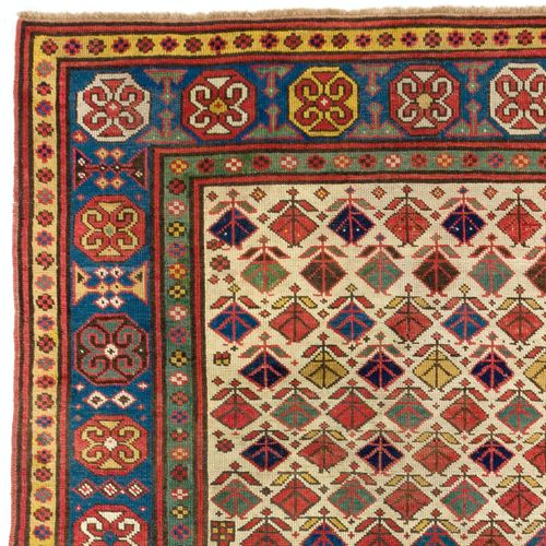 4.2x7.6 Ft Antique Ivory Ground Caucasian Kazak Rug, Circa 1875 photo for sale