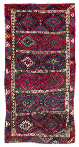 3.8x7.3 Ft Antique East Anatolian Kurdish Rug, Late 19th Century