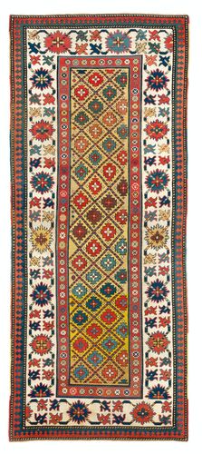 3.7x8.8 Ft Antique Yellow Ground Caucasian Kazak Rug, Ca 1880