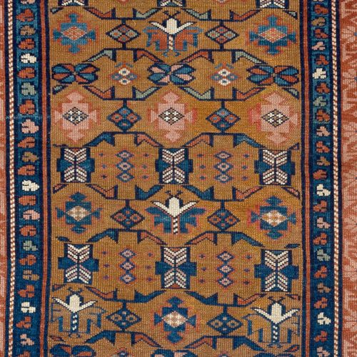 3.7x5.6 Ft Antique Caucasian Seichur Rug With Dark Yellow Ground & Triple Border photo furniture