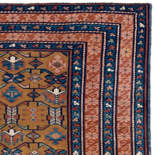 3.7x5.6 Ft Antique Caucasian Seichur Rug With Dark Yellow Ground & Triple Border photo Textiles