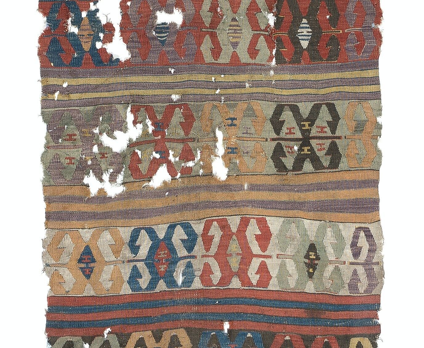 3.5x12.7 Ft Antique Anatolian Karapinar Fragment Kilim, 18th Century photo Textiles