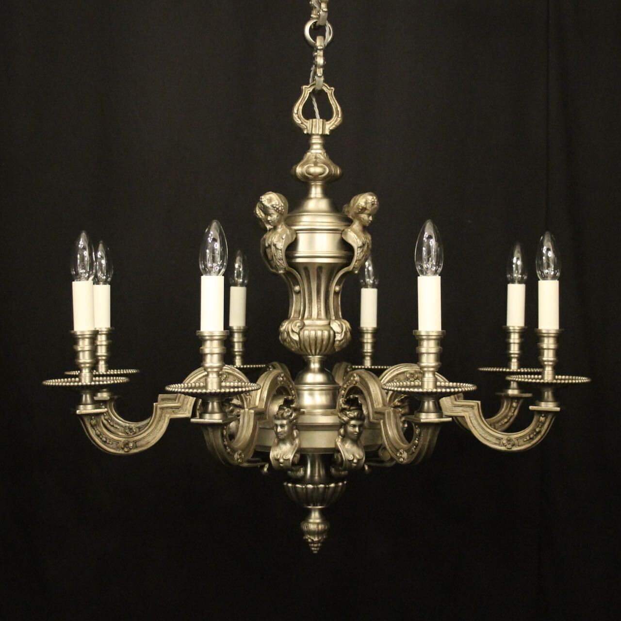 French Silver Bronze 8 Light Antique Chandelier