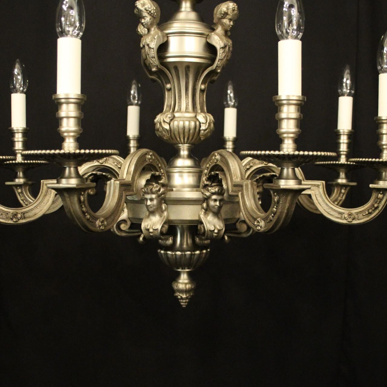 French Silver Bronze 8 Light Antique Chandelier photo Lighting