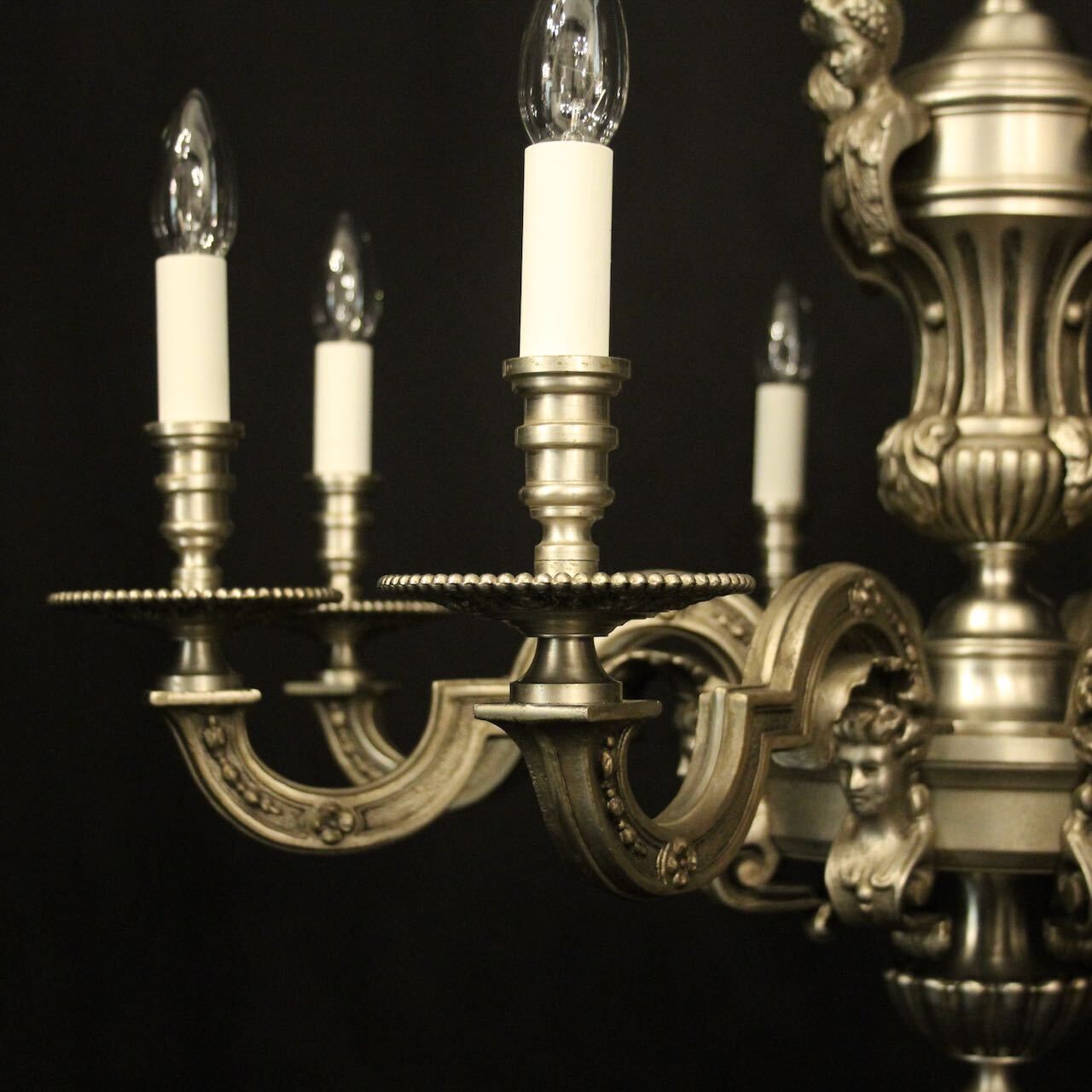 French Silver Bronze 8 Light Antique Chandelier photo vintage