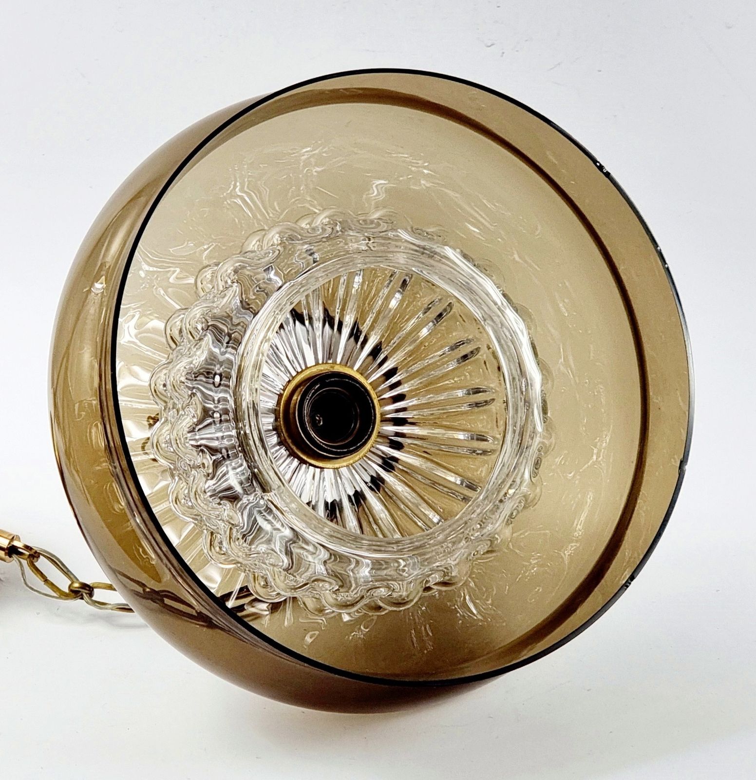 Large Mid Century Scandinavian Glass & Brass Ceiling Light "Neptune" Model By Carl Fagerlund For Orrefors, Sweden, 1960s photo vintage