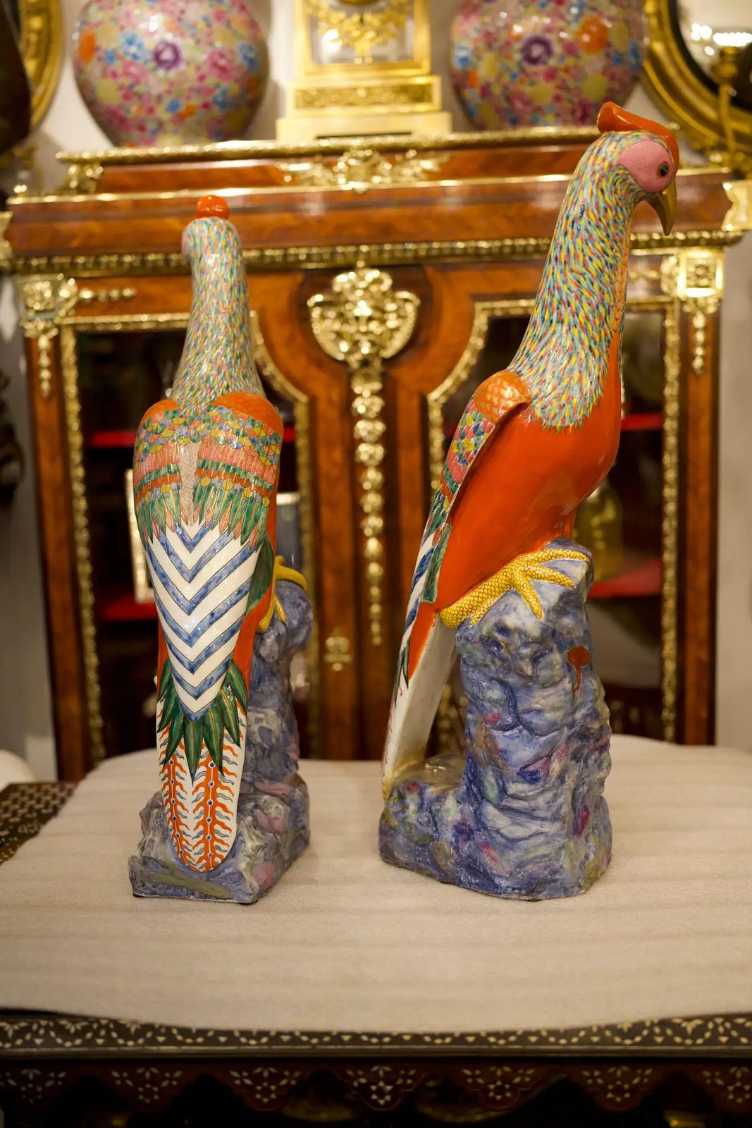 Large Pair Of Famille Rose Pheasants By Samson photo for sale