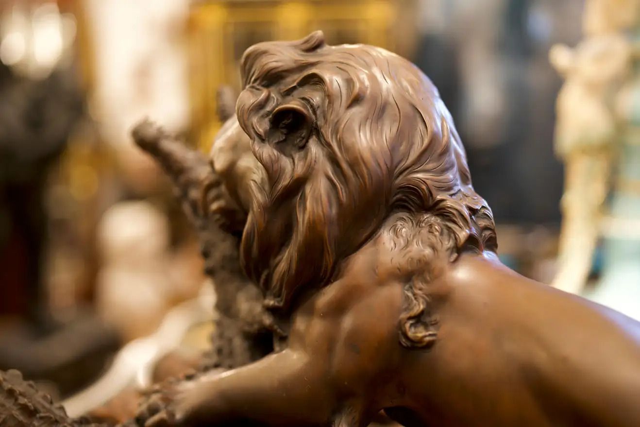 19th Century Bronze Lion And Crocodile On Hardwood Base photo buy