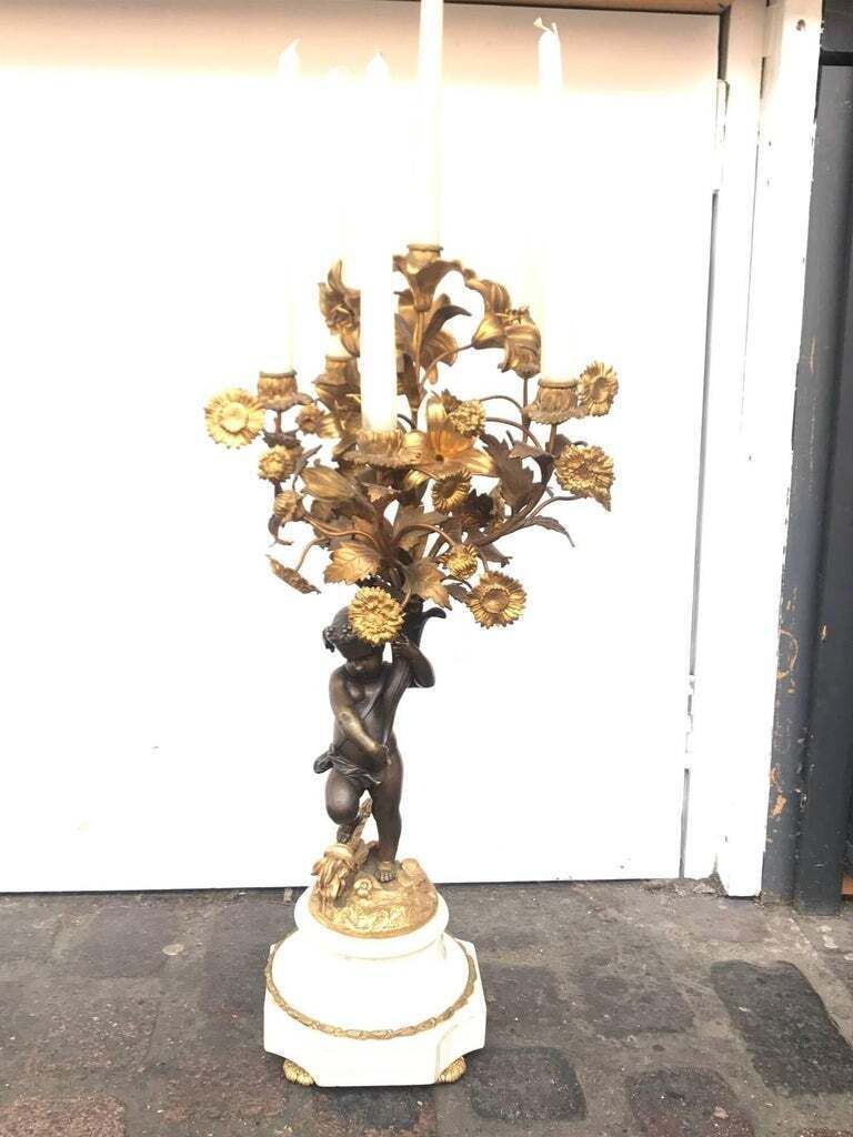 Pair Of French 19 Century Cast Bronze Putti 'Cherub' Candelabras photo furniture