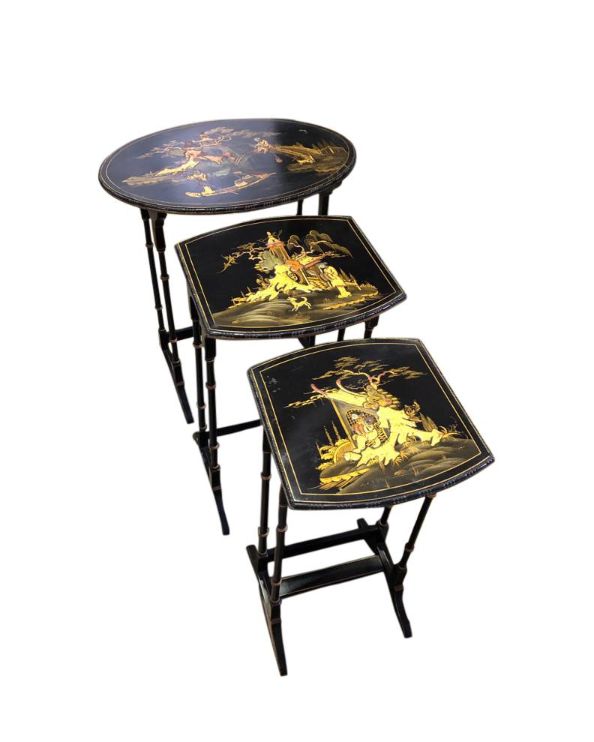 Set Of Three Carved Chinese Chinoiserie Nested Tables photo furniture