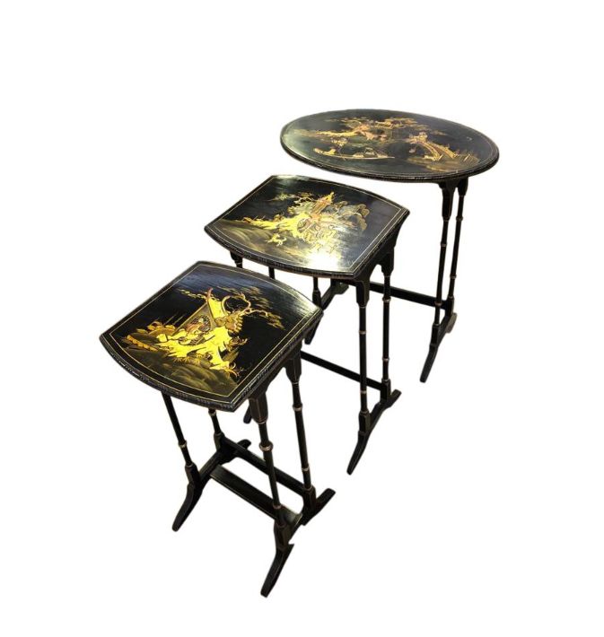 Set Of Three Carved Chinese Chinoiserie Nested Tables photo Furniture