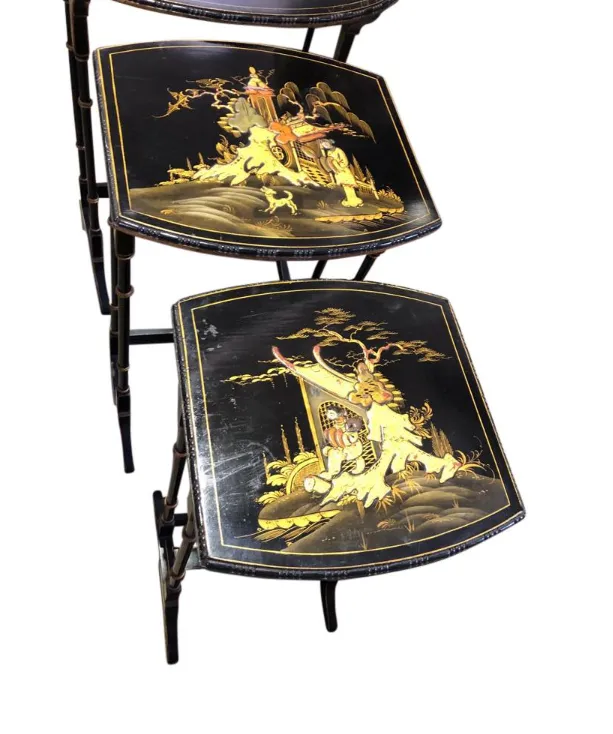 Set Of Three Carved Chinese Chinoiserie Nested Tables photo buy