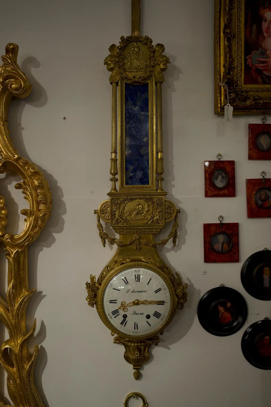 19th Century Paul Sormani Ormolu Wall Clock In Lapis Lazuli And Gold photo for sale