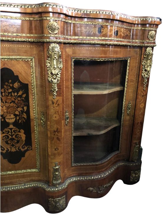 19th Century Walnut And Floral Marquetry Credenza photo vintage
