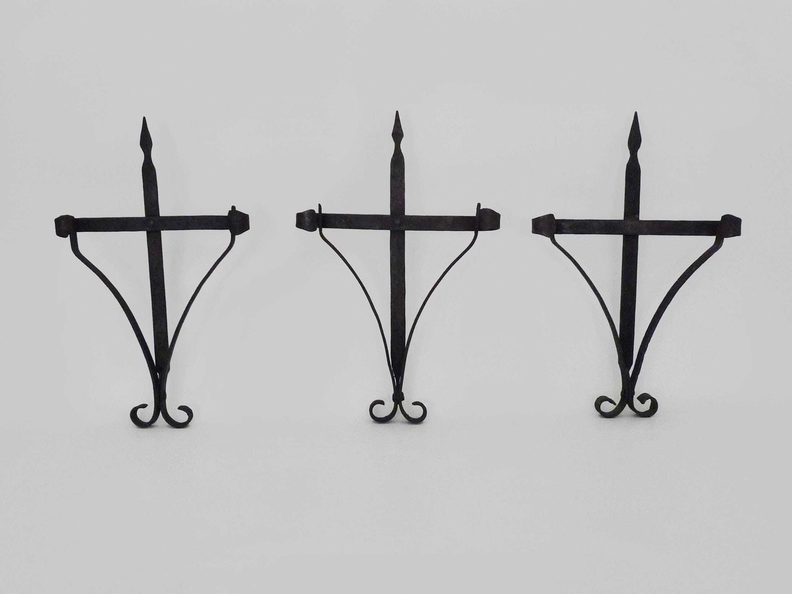 3 Large Wrought Iron Wall Candlesticks. 19th Century Outdoor Candlesticks