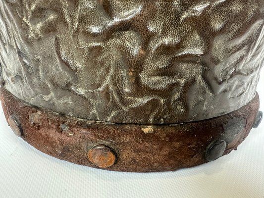 Embossed Leather Waste Paper Basket From Georg Hulbe, 1900s photo vintage