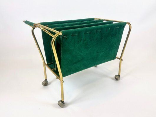 Mid Century Brass And Leather Trolley Magazine Rack, 1950s photo for sale
