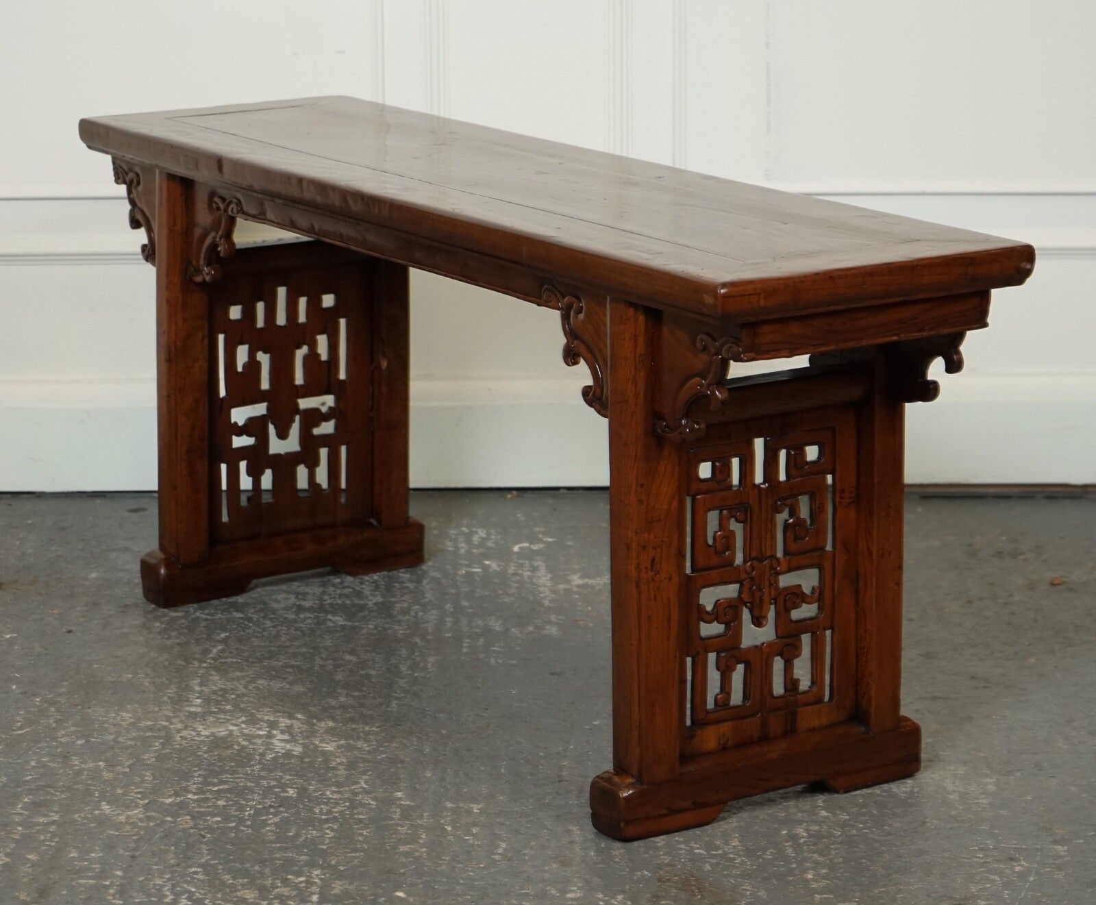 Furniture Late 19th Century Chinese Altar Table Bench Elm Wood J1 photo