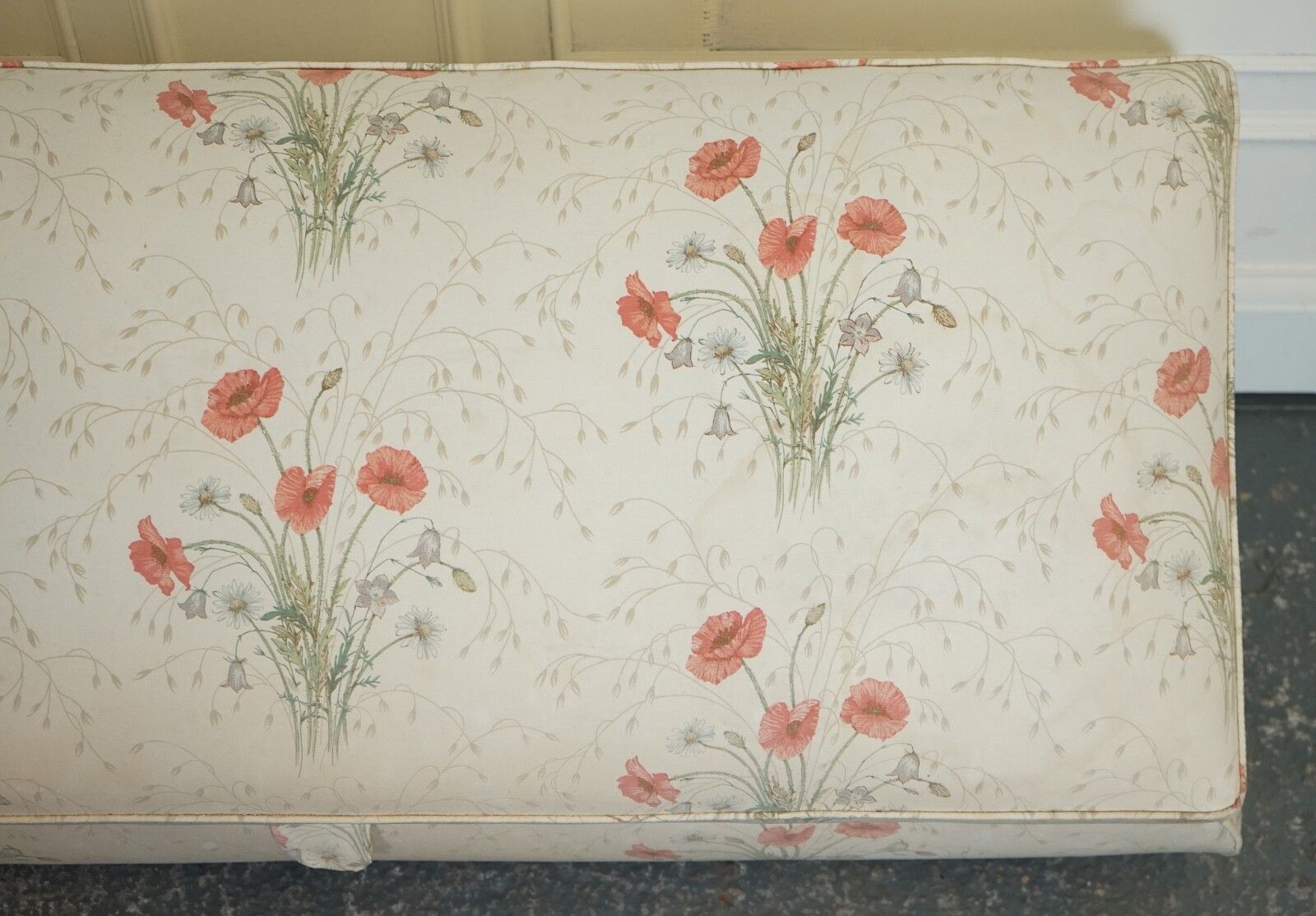 Furniture Large Antique Victorian Poppy Flower Pattern Fabric Ottoman Chest Trunk  J1 photo