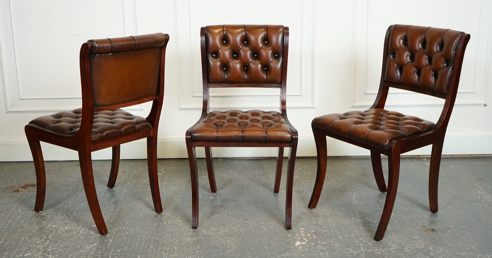 Set Of 6 Restored Chesterfield Leather Dining Chairs J1 photo 3500.0