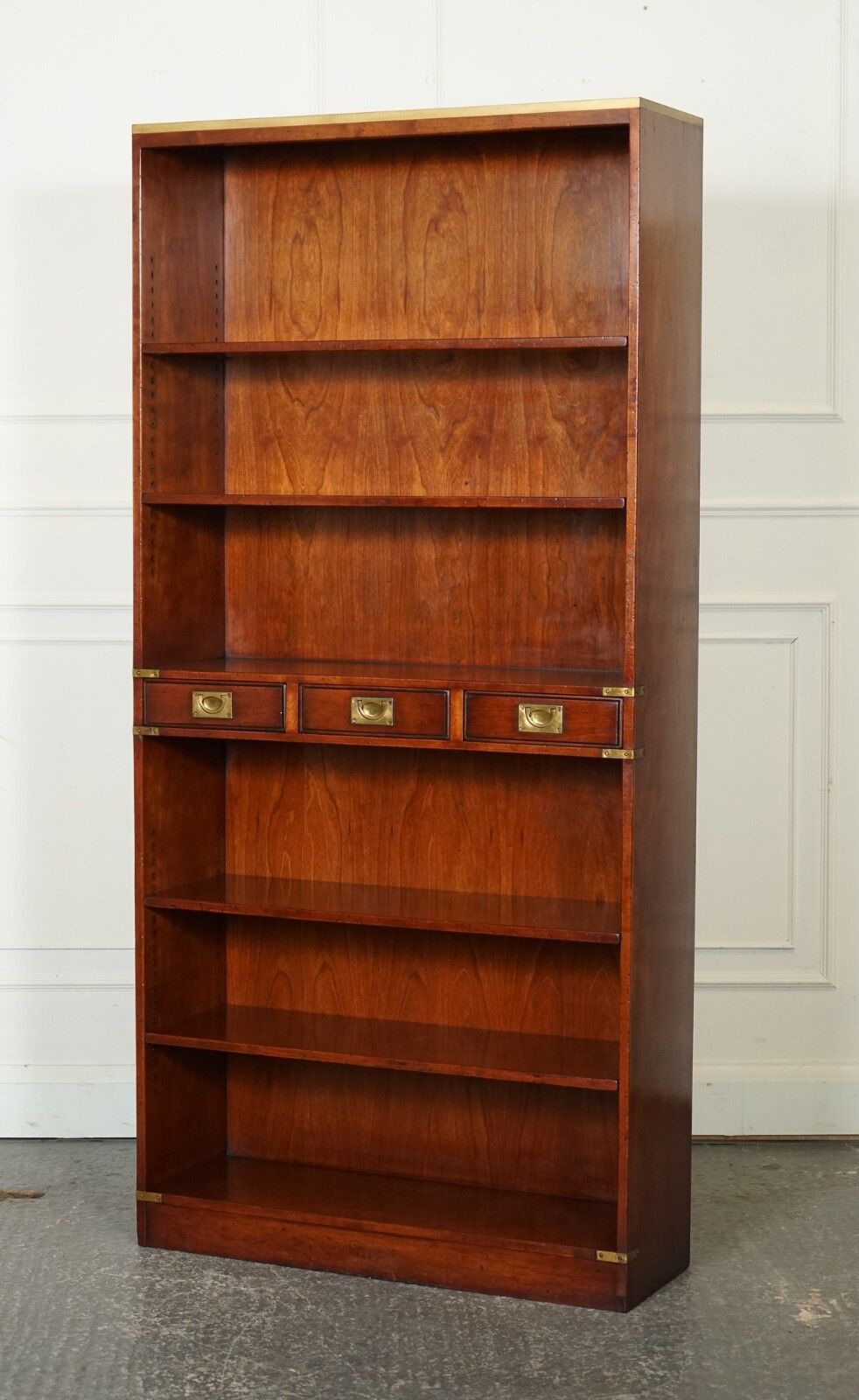 Harrods London Kennedy Three Drawers Burr Yew Wood & Brass Military Bookcase photo 2650.0