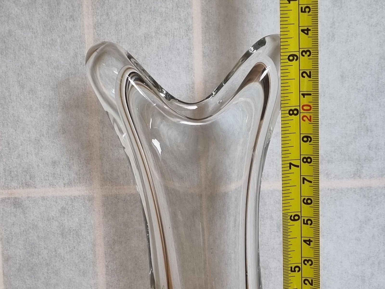 Thomas Webb Flair Vase | David Hammond Design | 1960s British Art Glass | Controlled Bubble Amber Base photo furniture