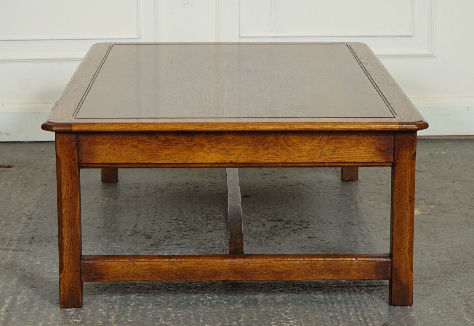 Stunning Large Oak Vintage Coffee Table With Nice Grain Oak Top And H Frame photo vinterior