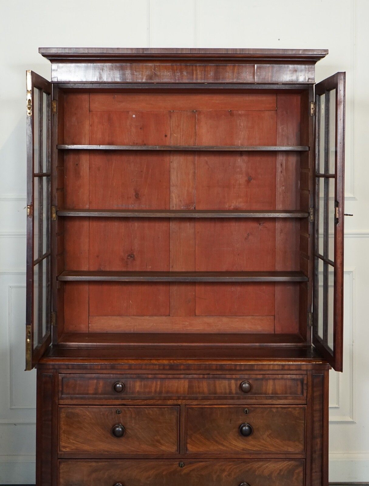 photo furniture Antique Dresser Bookcase Display Cabinet On Chest Of Drawers Black Leather Top