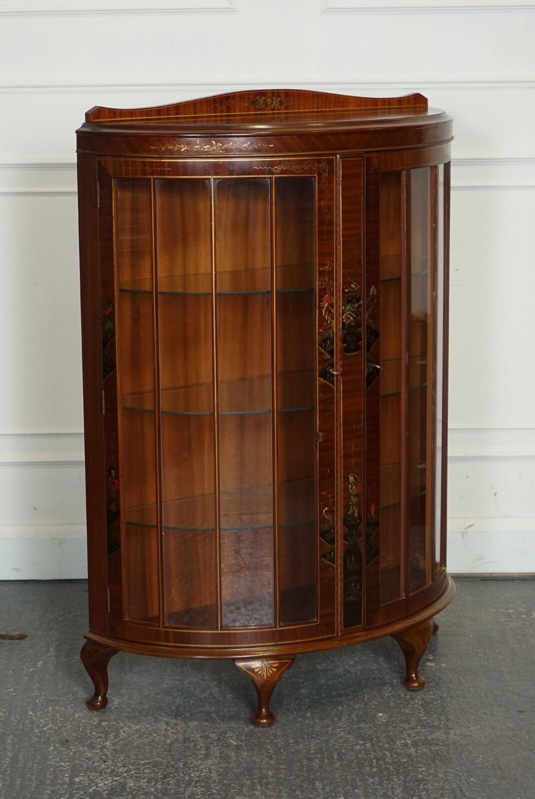 Oriental Chinese Dwarf Bow Front Display Cabinet With Glass Shelves photo furniture