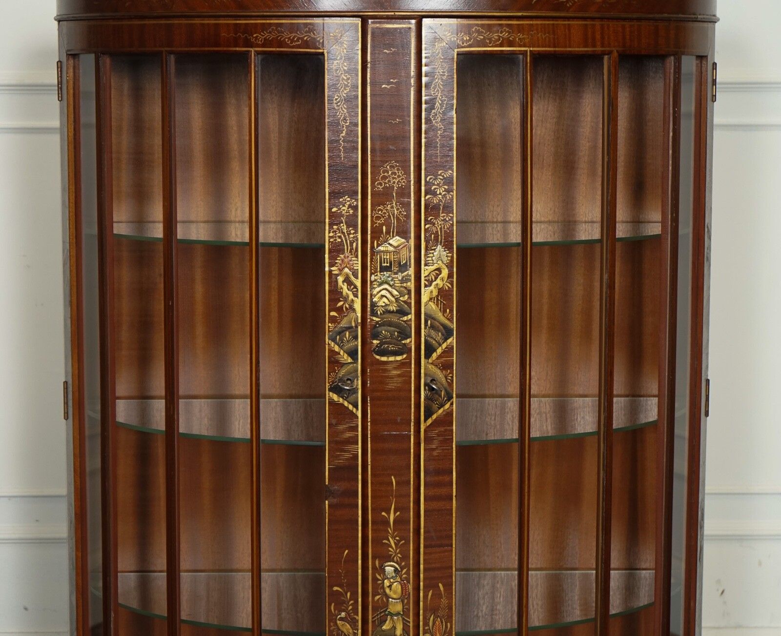 Oriental Chinese Dwarf Bow Front Display Cabinet With Glass Shelves photo vinterior