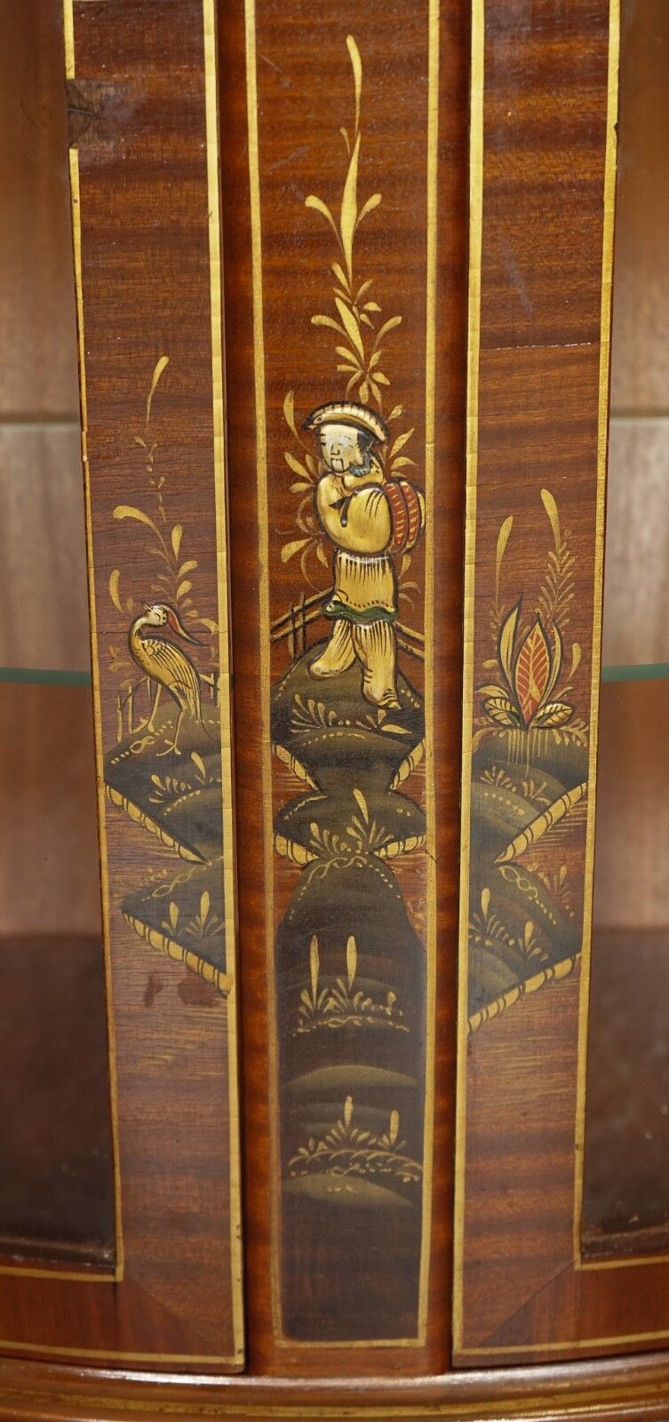 photo for sale Oriental Chinese Dwarf Bow Front Display Cabinet With Glass Shelves