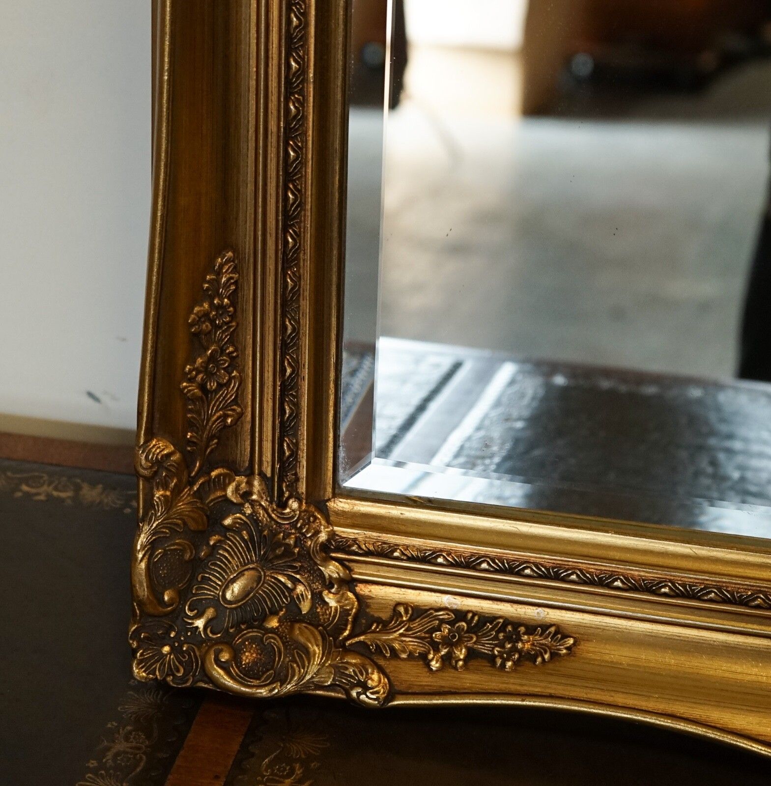 Large French Classic Golden Ornate Wall Regal Mirror 138 X 77 Cm photo vintage