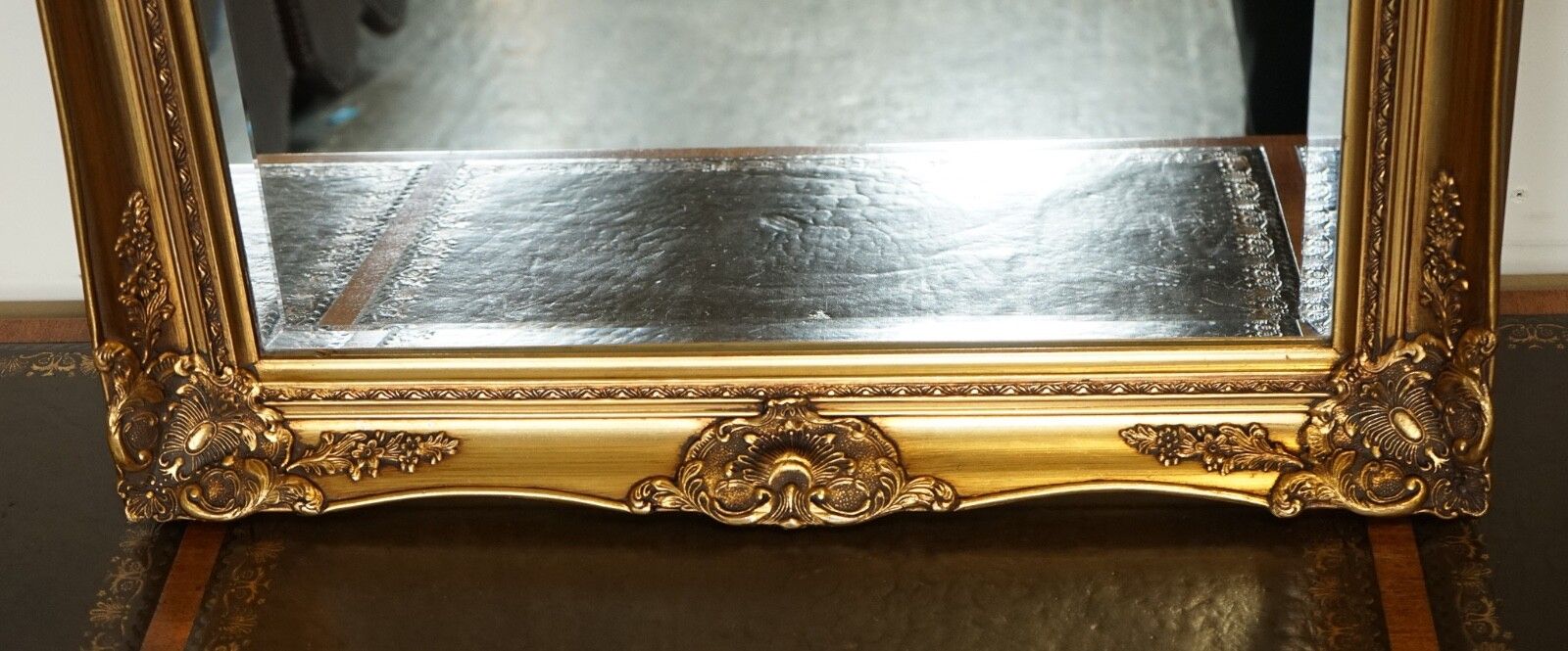 650.0 Large French Classic Golden Ornate Wall Regal Mirror 138 X 77 Cm photo