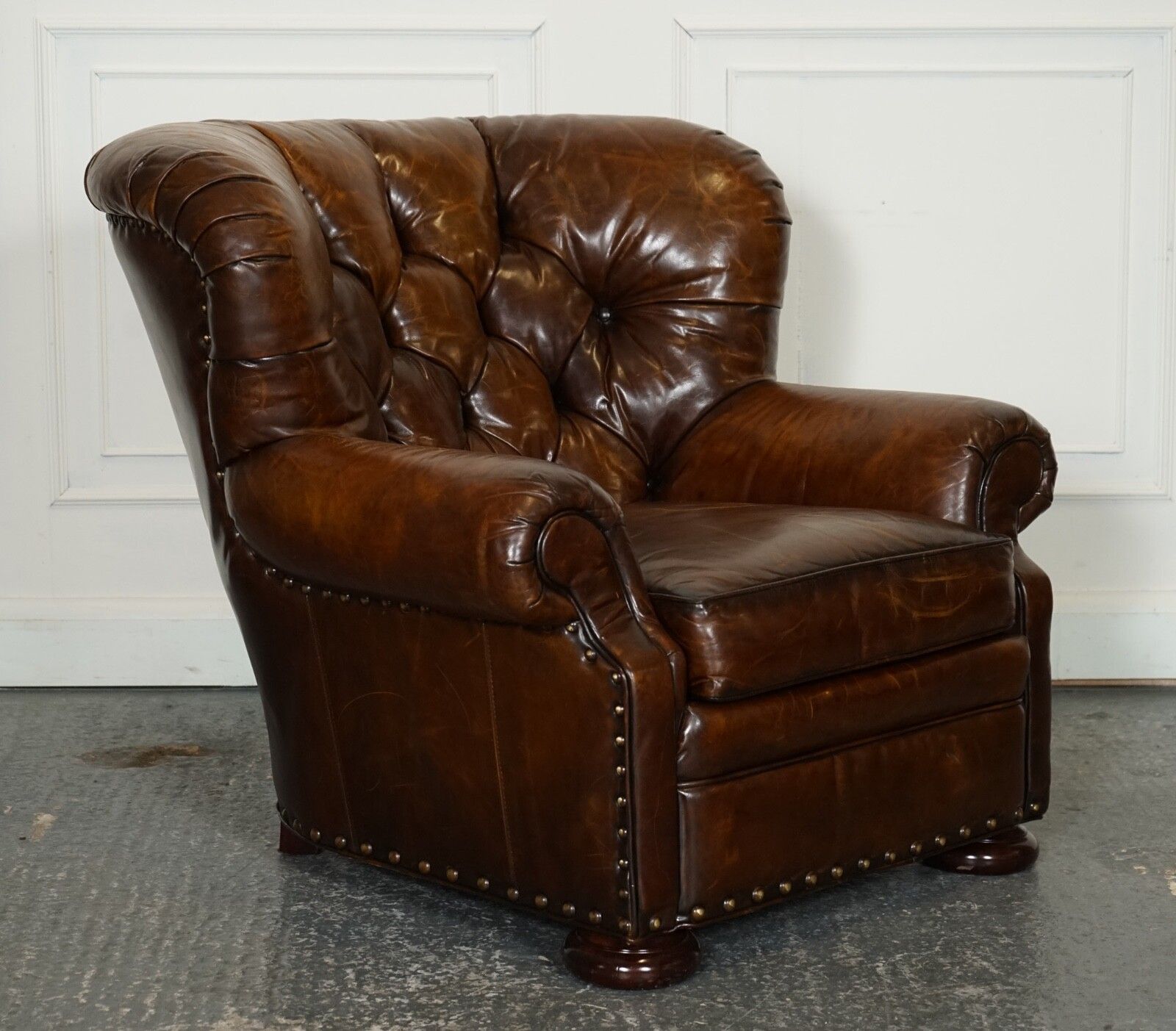 Fully Restored Hand Dyed Leather Writers Reading Armchair With Footstool photo Furniture