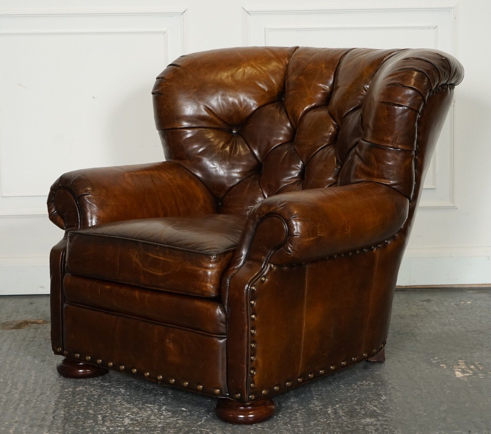 Fully Restored Hand Dyed Leather Writers Reading Armchair With Footstool photo 4950.0