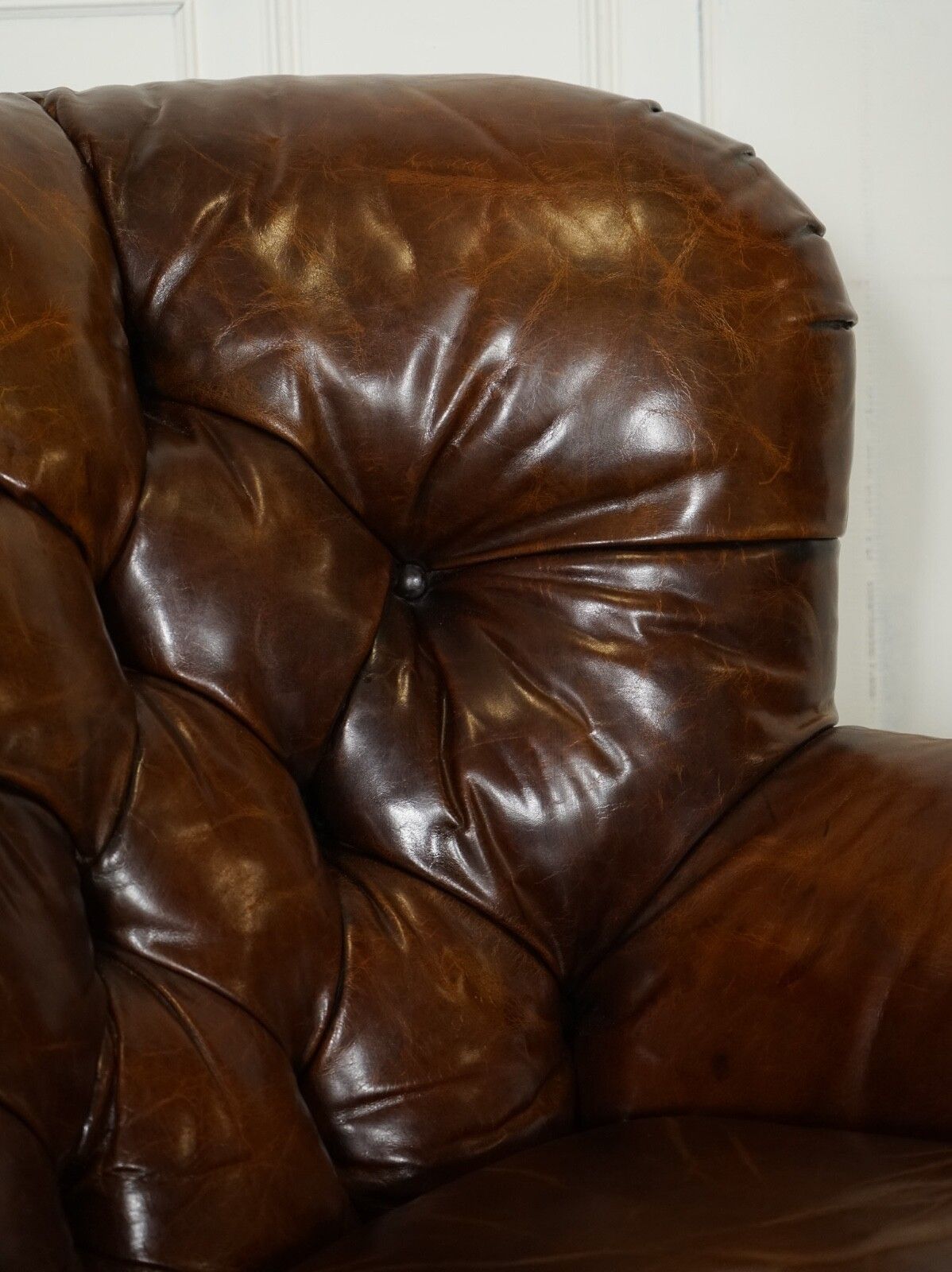 Furniture Fully Restored Hand Dyed Leather Writers Reading Armchair With Footstool photo