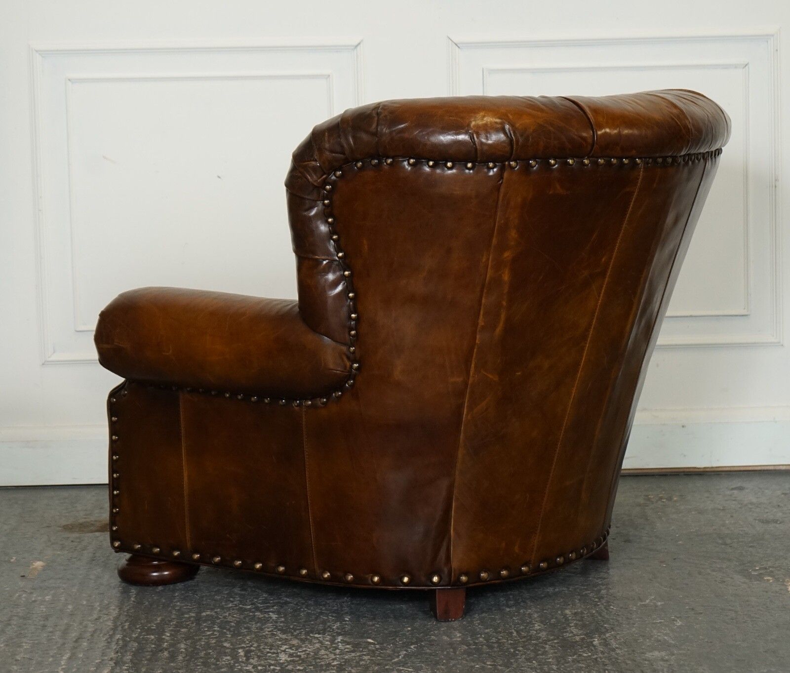 photo vintage Fully Restored Hand Dyed Leather Writers Reading Armchair With Footstool