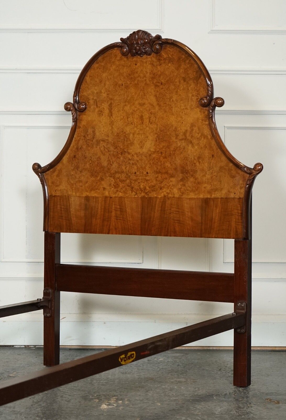 Circa 1930 Art Deco Burr Walnut English Made Vono Bedstead Frame Queen Anne Legs photo Furniture